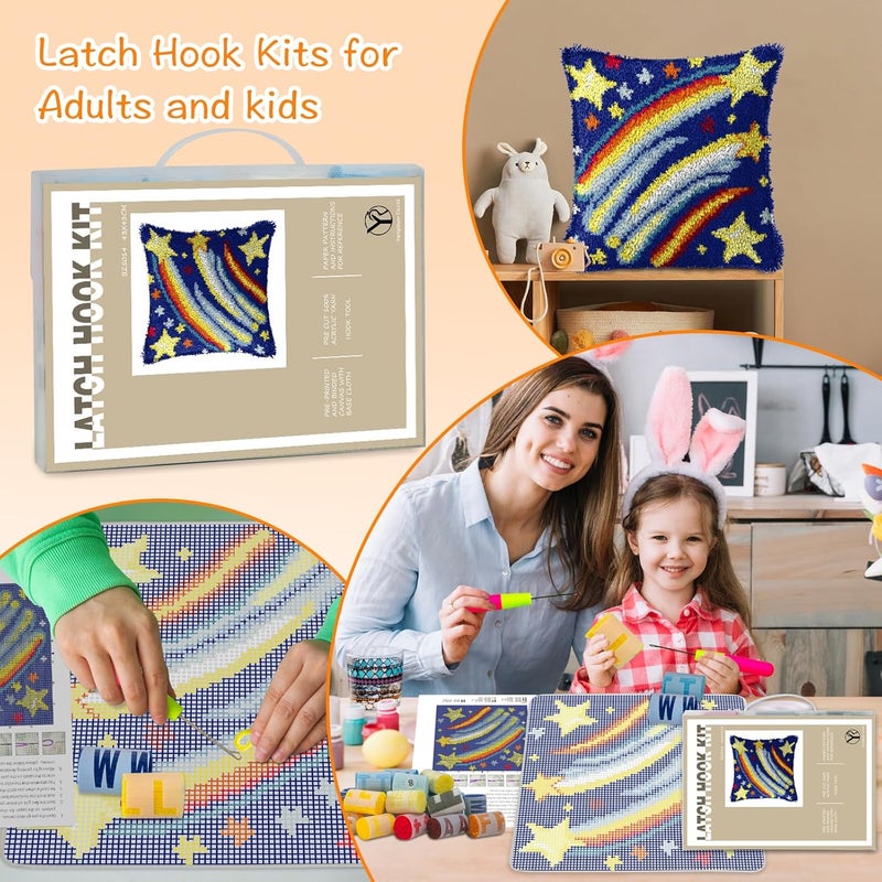 YP Latch Hook Kit DIY Crochet Carpet Pillowcase for Adults Beginners,Starry Sky Patterns Pre-Printed Canvas Yarn Rug Hooking Kits Creative Craft Home Decor,17"X17" - Image 3